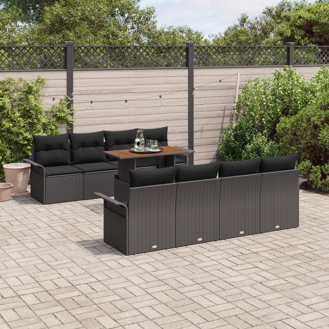 Havesofa Sæt med pude 7 pcs Sort polyrattan