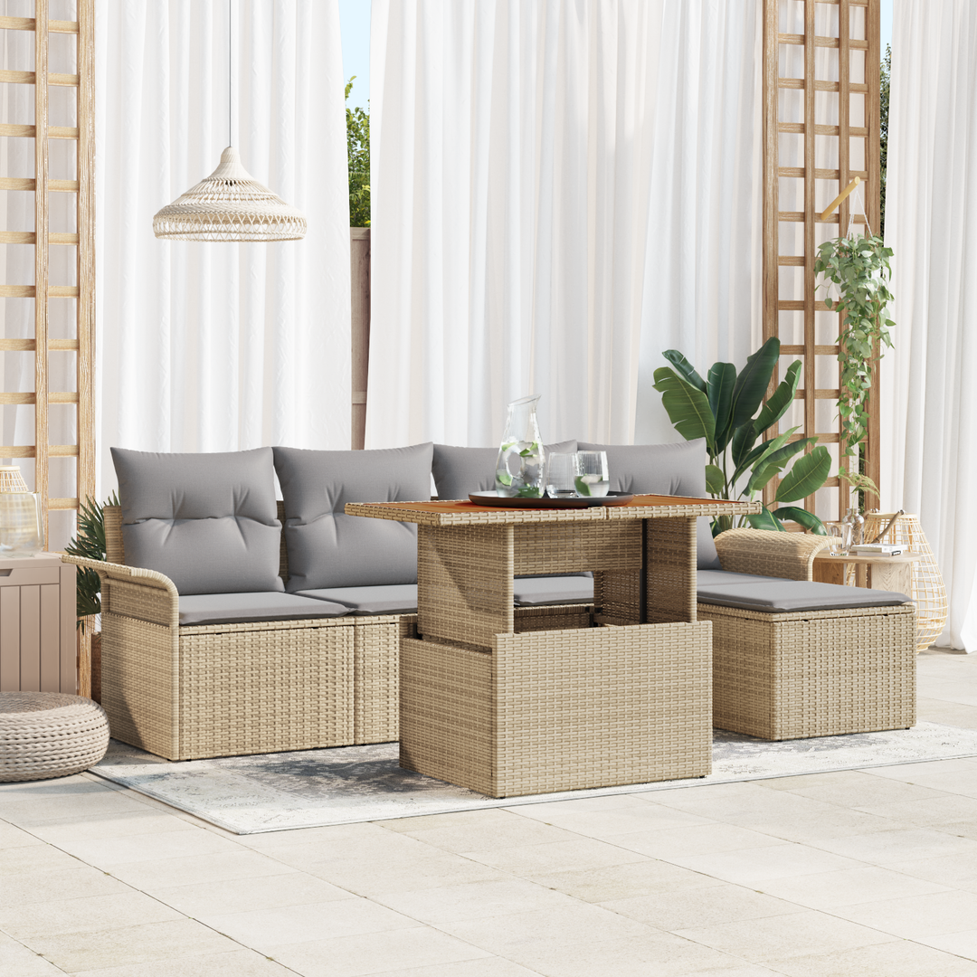 Havesofa Sæt med pude 6 pcs beige og lysegrå