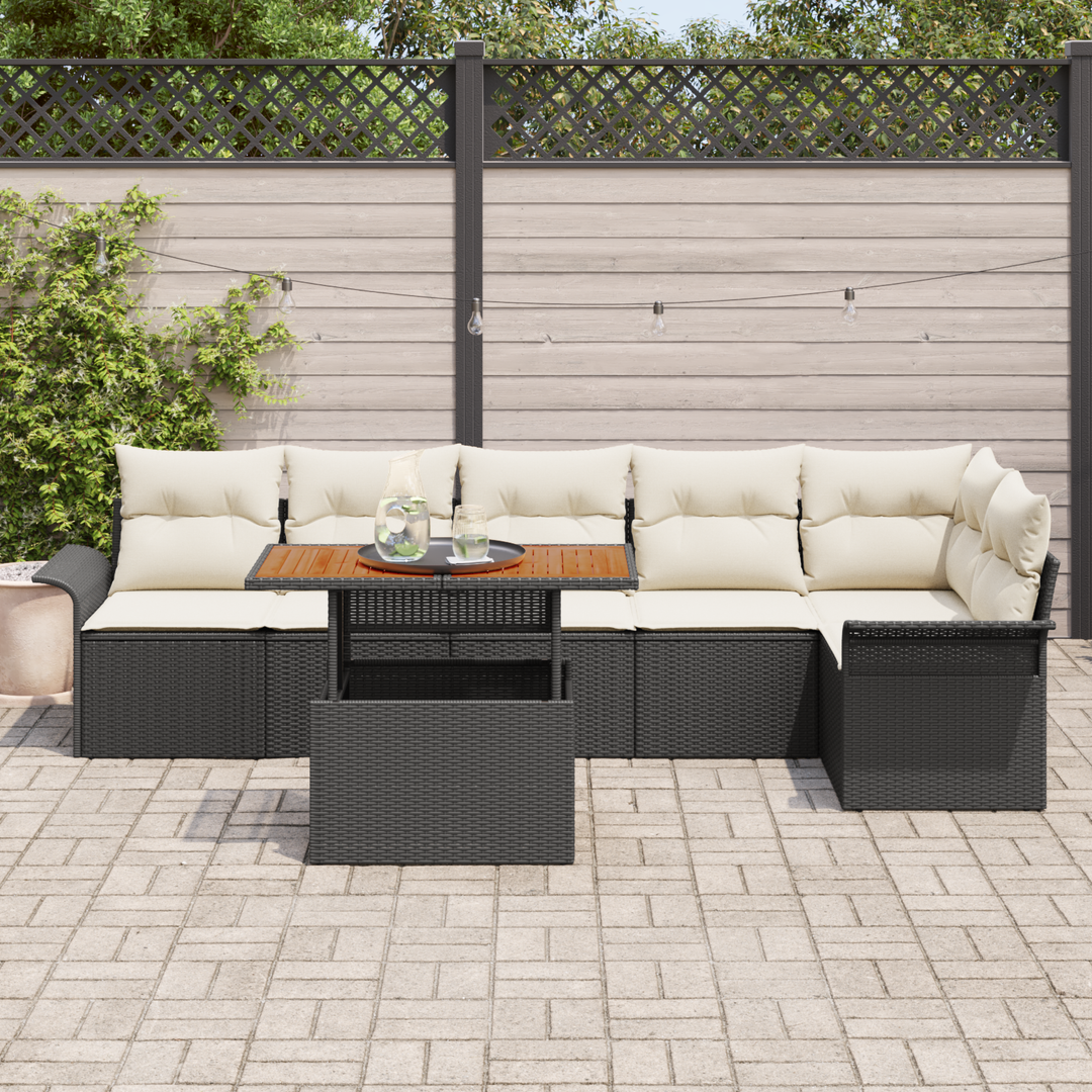 Havesofa Sæt med pude 7 pcs Sort og Cream polyrattan