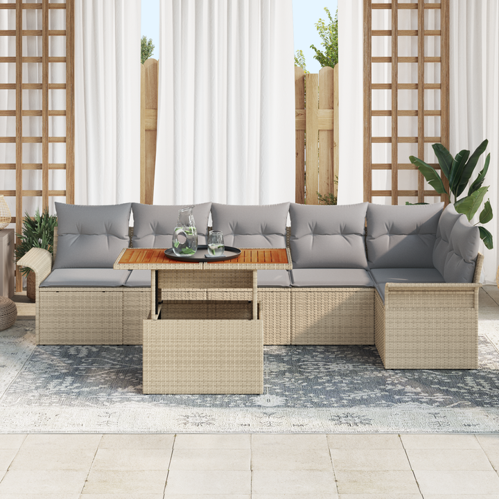 Havesofa Sæt med pude 7 pcs Beige og lys grå polyrattan