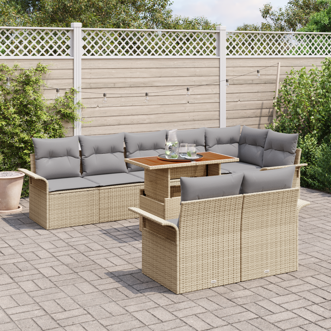 Havesofa Sæt med pude 9 pcs Beige og lys grå polyrattan