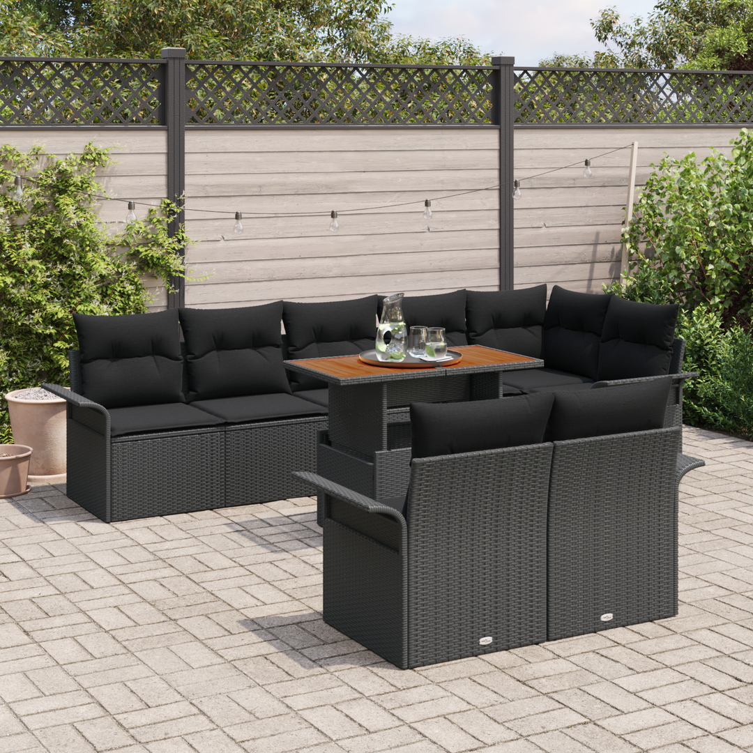 Havesofa Sæt med pude 9 pcs Sort polyrattan