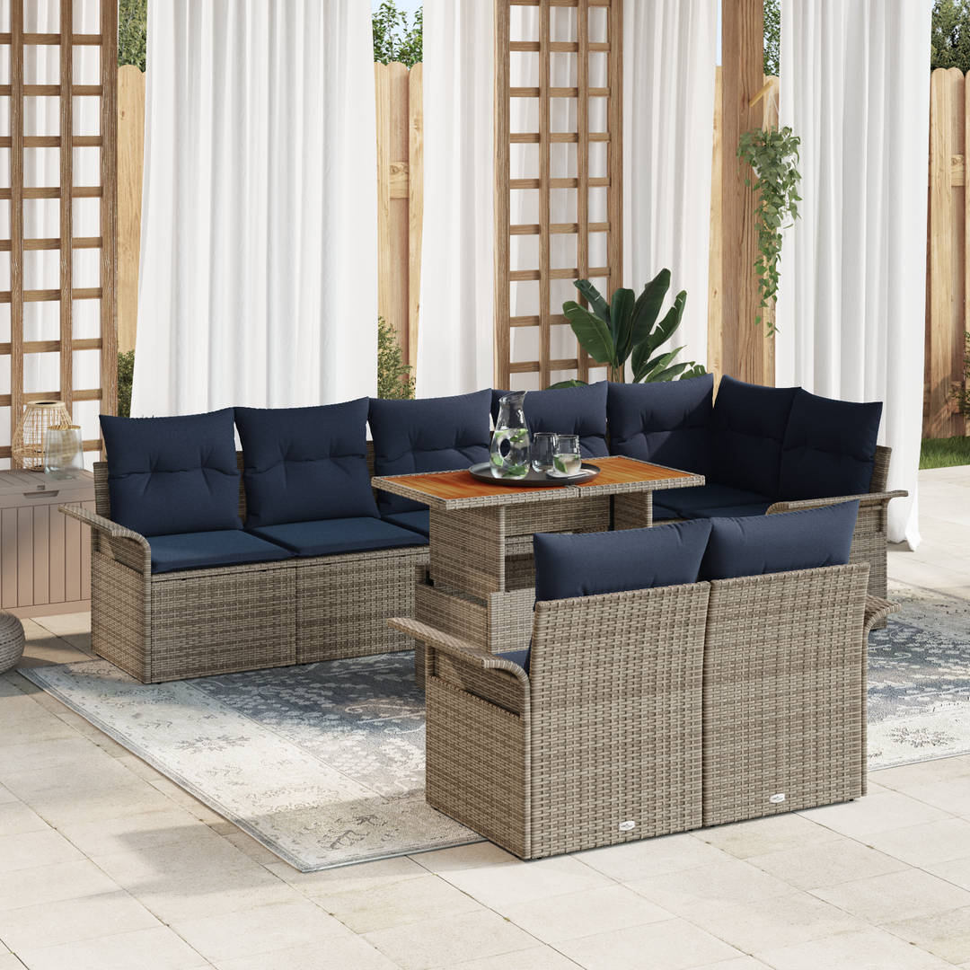 Havesofa Sæt med pude 9 pcs grå og marineblå