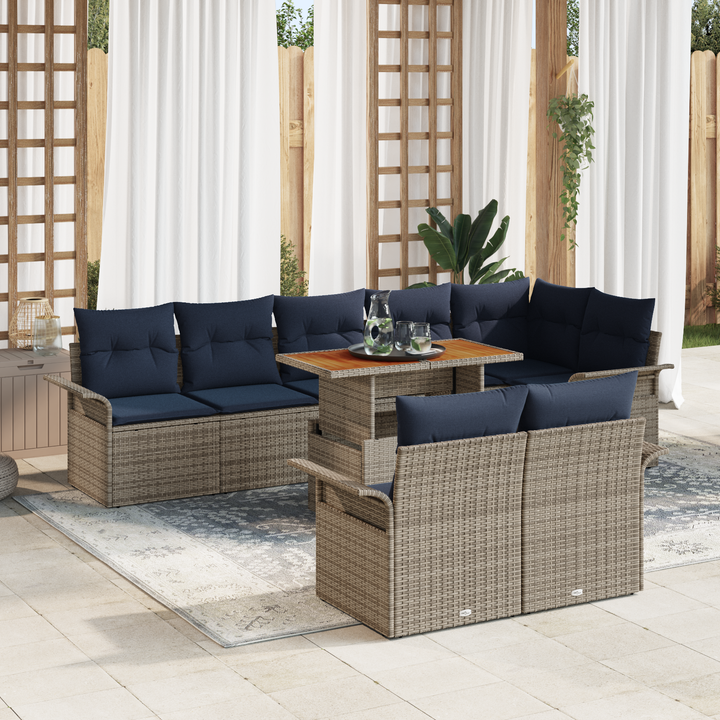 Havesofa Sæt med pude 9 pcs grå og marineblå
