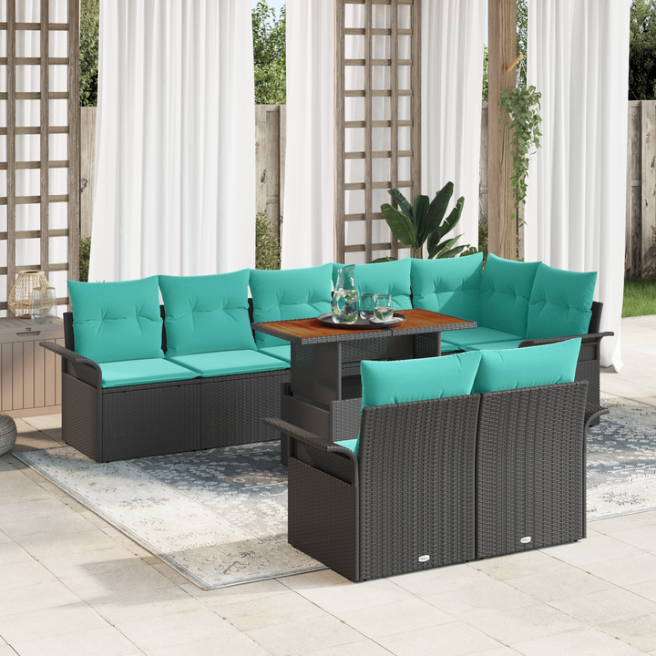 Havesofa Sæt med pude 9 pcs Sort og blå