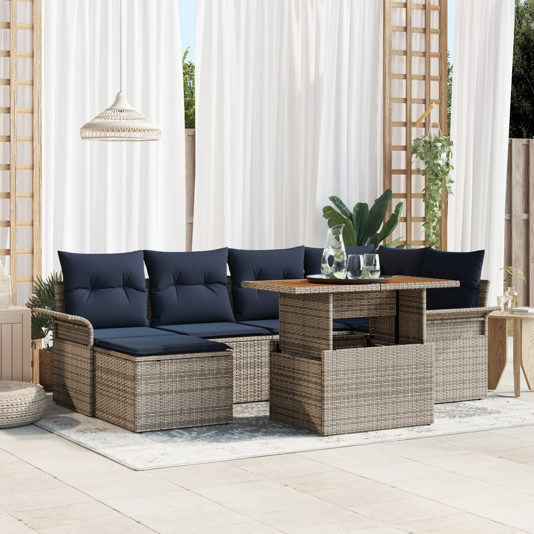 Havesofa Sæt med pude 7 pcs grå og marineblå