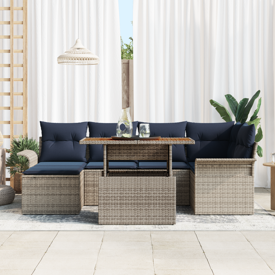 Havesofa Sæt med pude 7 pcs grå og marineblå