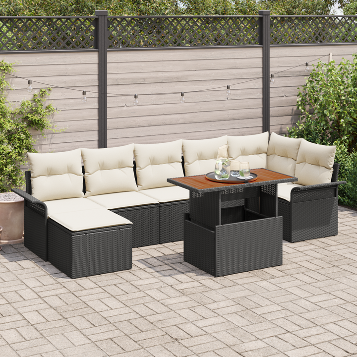 Havesofa Sæt med pude 8 pcs Sort og Cream polyrattan