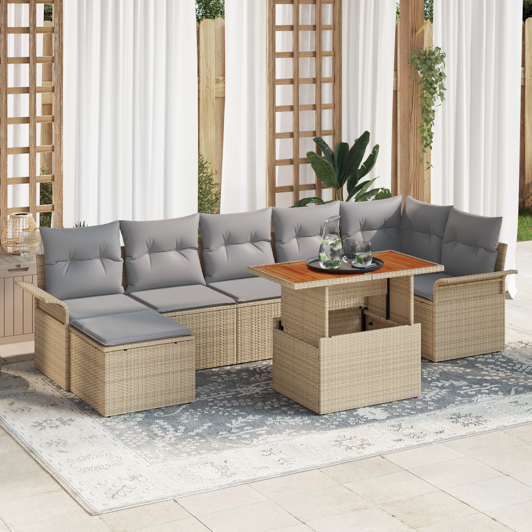 Havesofa Sæt med pude 8 pcs Beige og lys grå polyrattan