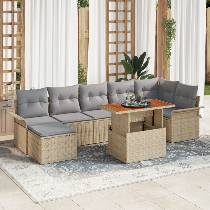 Havesofa Sæt med pude 8 pcs Beige og lys grå polyrattan