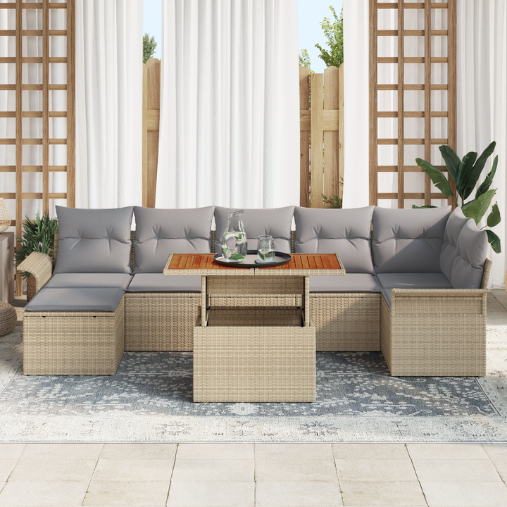 Havesofa Sæt med pude 8 pcs Beige og lys grå polyrattan