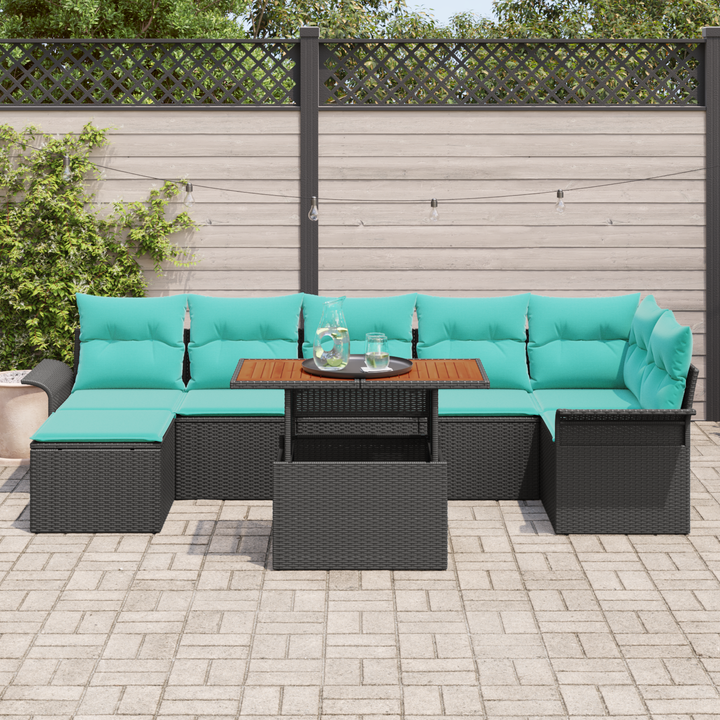 Havesofa Sæt med pude 8 pcs Sort og Blå polyrattan
