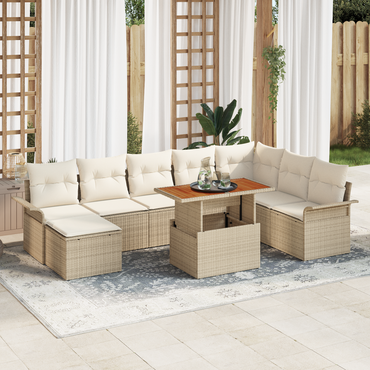 Havesofa Sæt med pude 9 pcs beige og cremefarvet