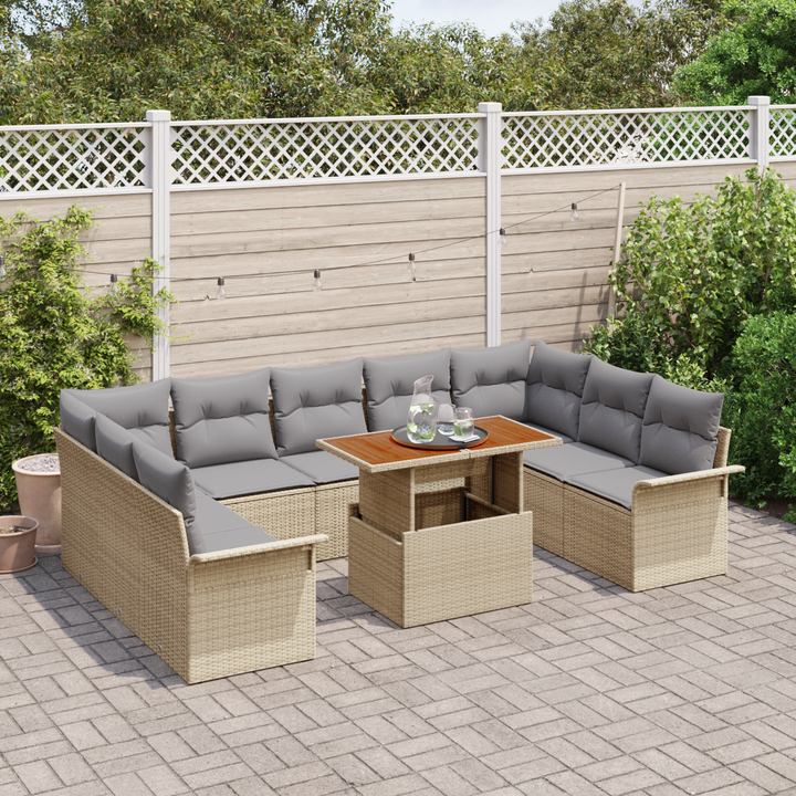Havesofa Sæt med pude 10 pcs beige og lysegrå