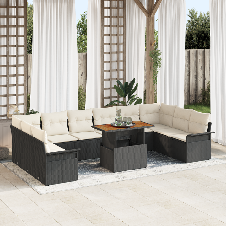 Havesofa Sæt med pude 11 pcs Sort og Cream polyrattan