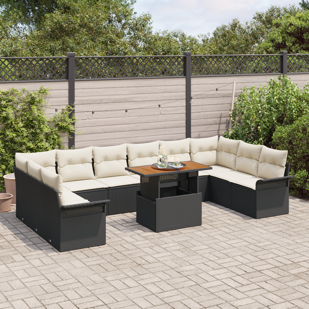 Havesofa Sæt med pude 11 pcs Sort og Cream polyrattan