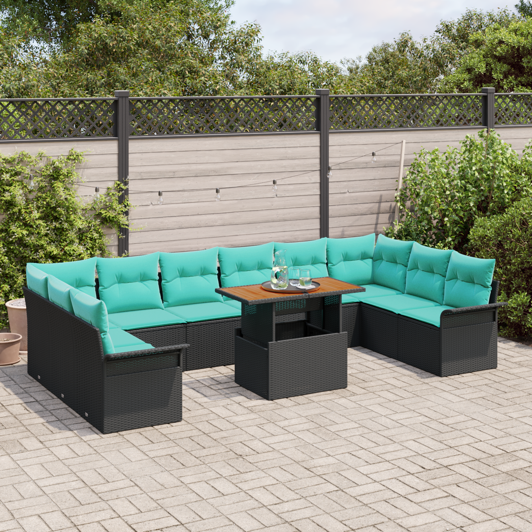 Havesofa Sæt med pude 11 pcs Sort og Blå polyrattan
