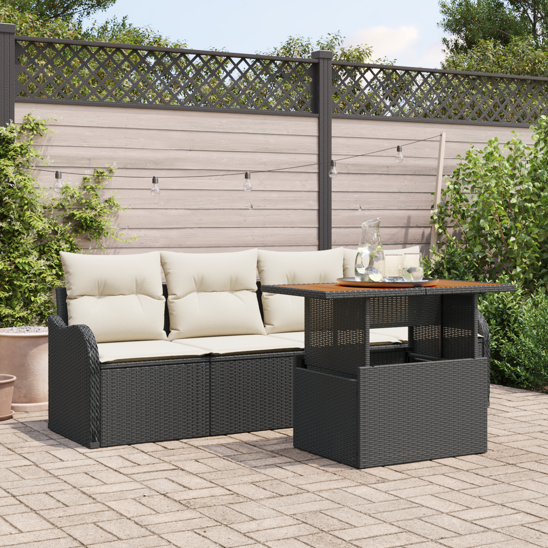 Havesofa Sæt med pude 5 pcs Sort og Cream polyrattan