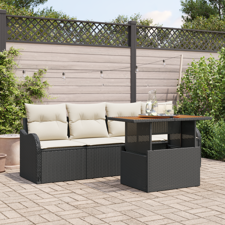 Havesofa Sæt med pude 5 pcs Sort og Cream polyrattan