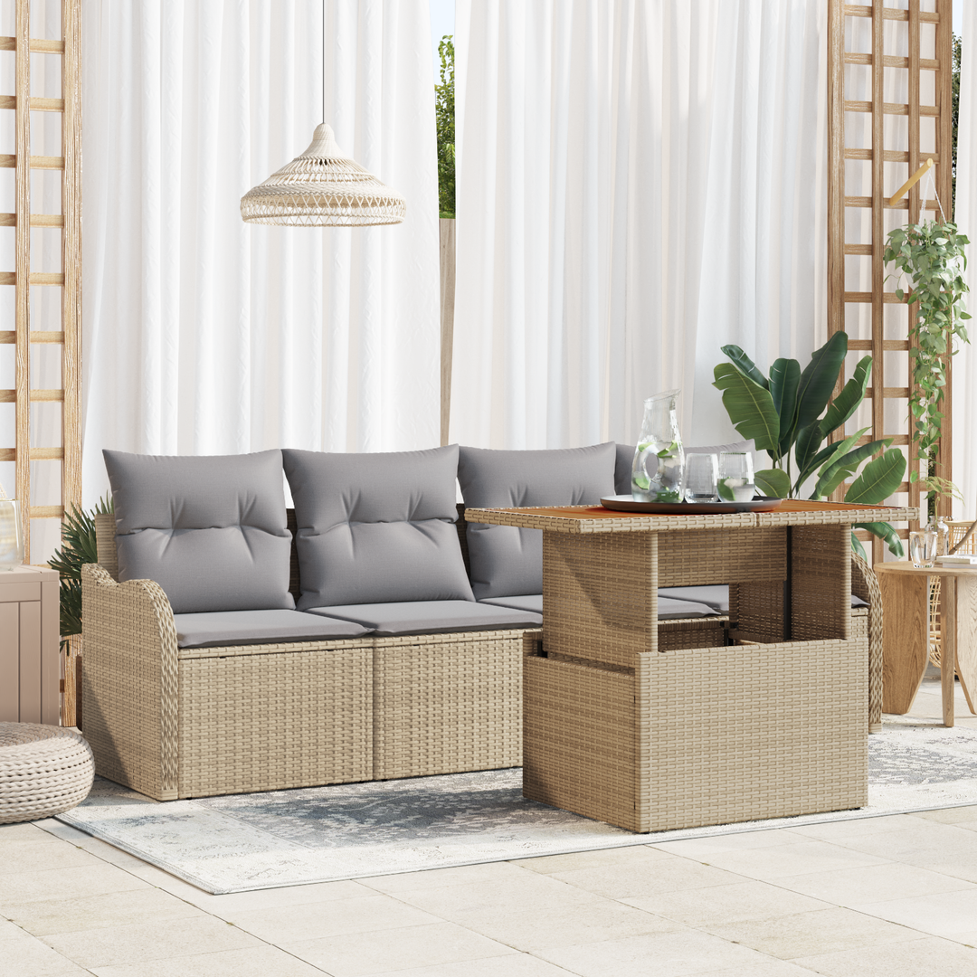Havesofa Sæt med pude 5 pcs Beige og lys grå polyrattan