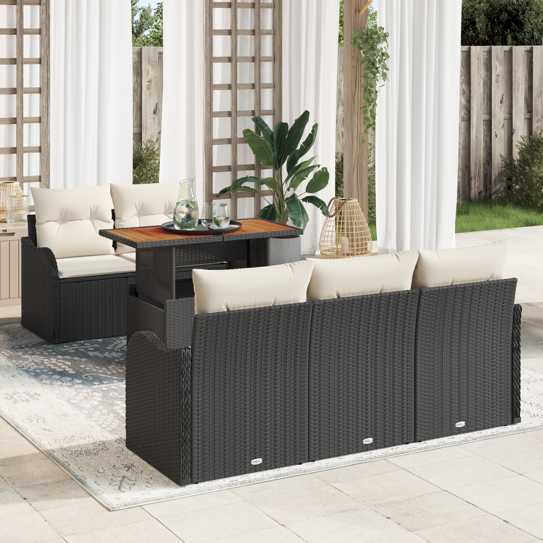 Havesofa Sæt med pude 6 pcs Sort og Cream polyrattan