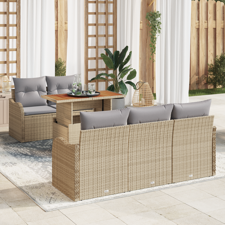 Havesofa Sæt med pude 6 pcs Beige og lys grå polyrattan