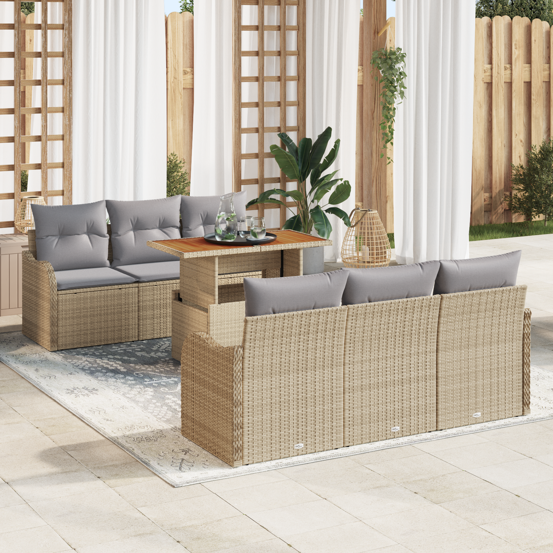 Havesofa Sæt med pude 7 pcs Beige og lys grå polyrattan