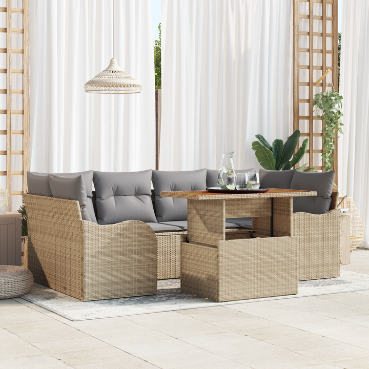 Havesofa Sæt med pude 7 pcs beige og lysegrå