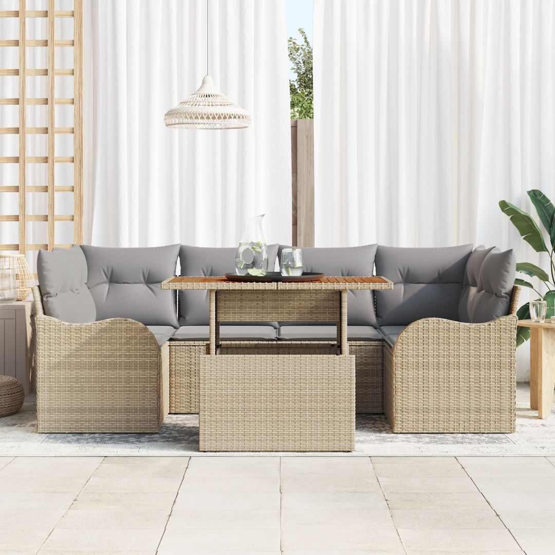 Havesofa Sæt med pude 7 pcs beige og lysegrå