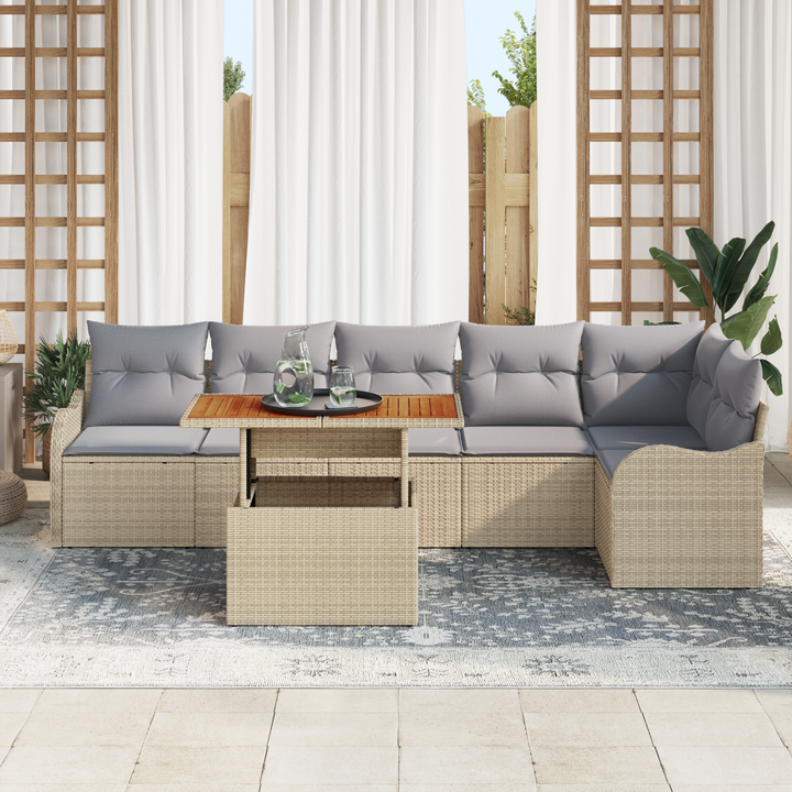 Havesofa Sæt med pude 7 pcs beige og lysegrå