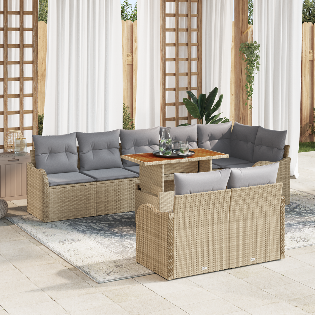 Havesofa Sæt med pude 9 pcs beige og lysegrå