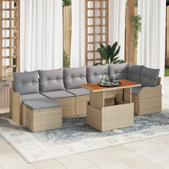 Havesofa Sæt med pude med opbevaring 8 pcs beige og lysegrå