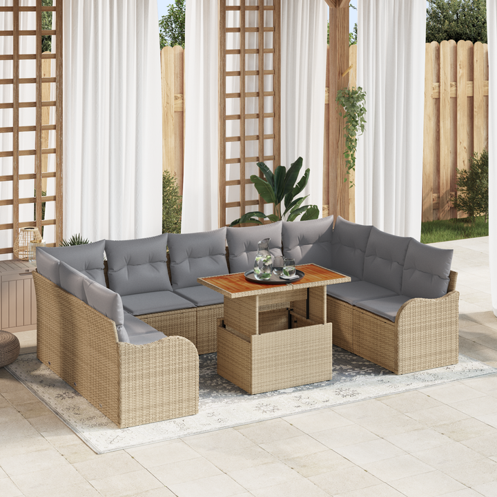 Havesofa Sæt med pude 10 pcs beige og lysegrå