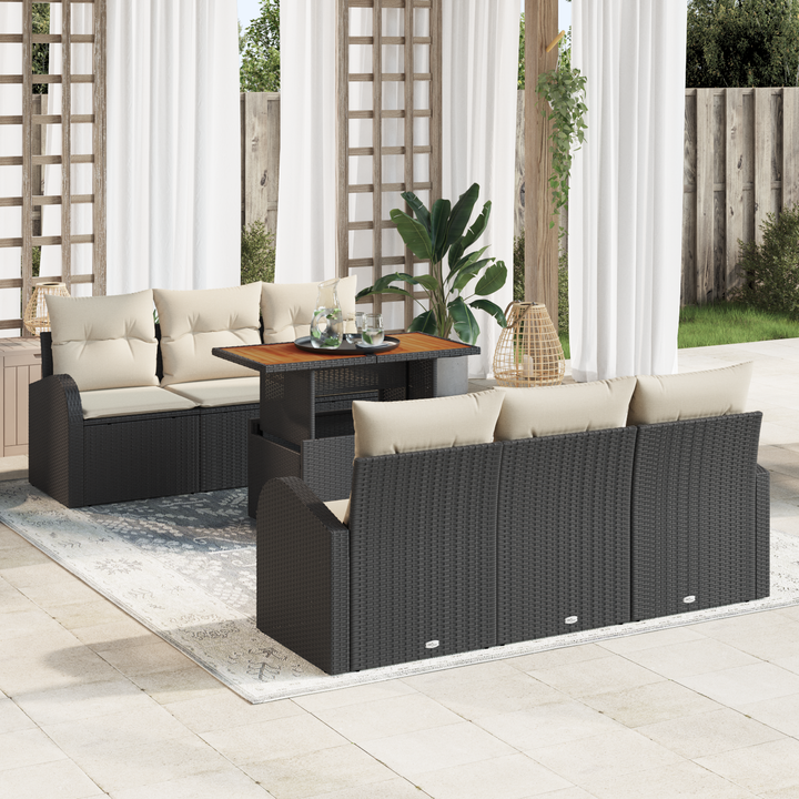 Havesofa Sæt med pude 7 pcs Sort og cremefarvet