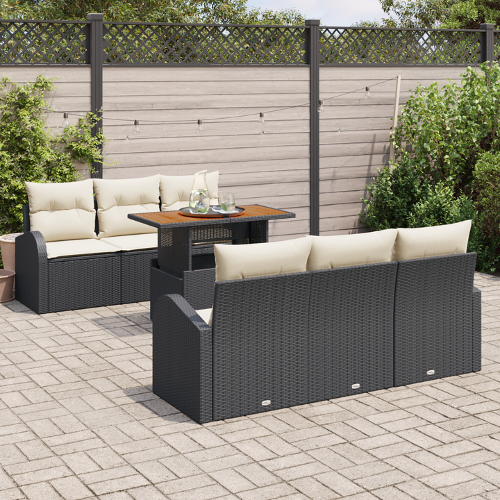 Havesofa Sæt med pude 7 pcs Sort og cremefarvet