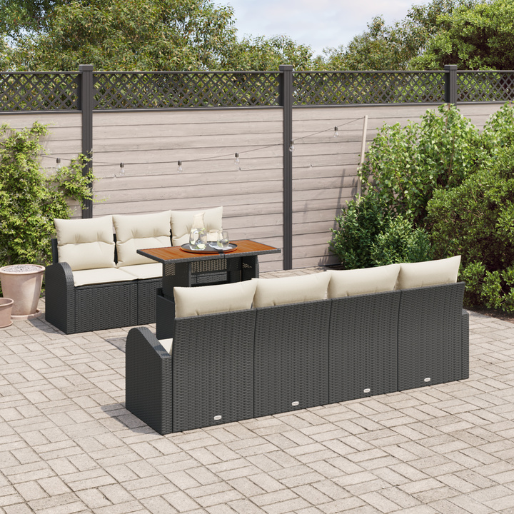 Havesofa Sæt med pude 8 pcs Sort og cremefarvet