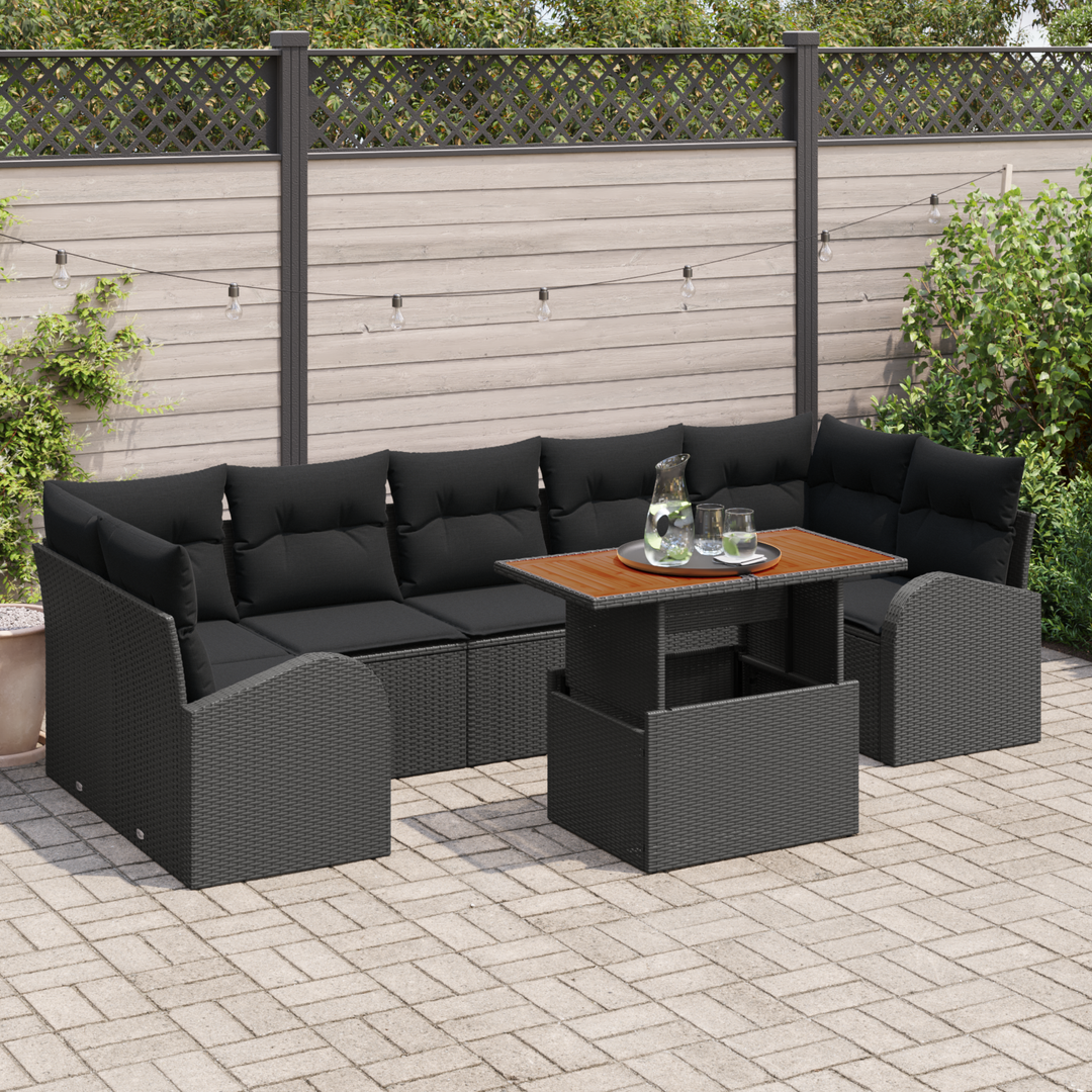 Havesofa Sæt med pude 8 pcs Sort