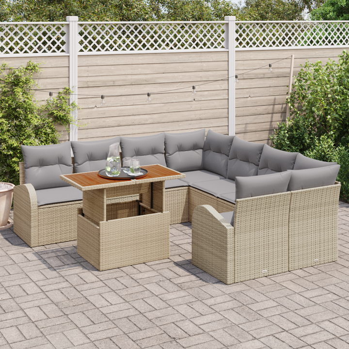 Havesofa Sæt med pude 9 pcs beige og lysegrå