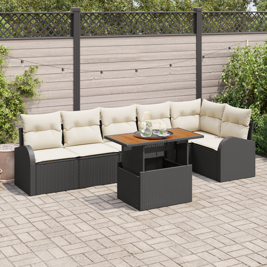 Havesofa Sæt med pude 7 pcs Sort og Cream