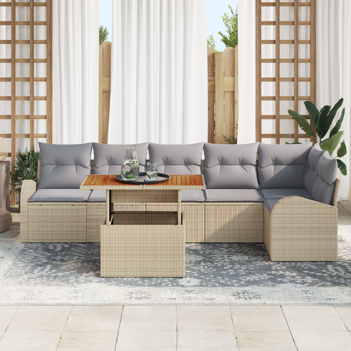 Havesofa Sæt med pude 7 pcs beige og lysegrå