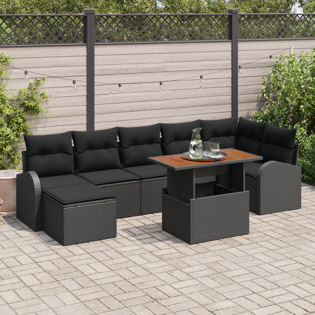 Havesofa Sæt med pude 8 pcs Sort