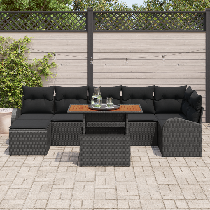 Havesofa Sæt med pude 8 pcs Sort