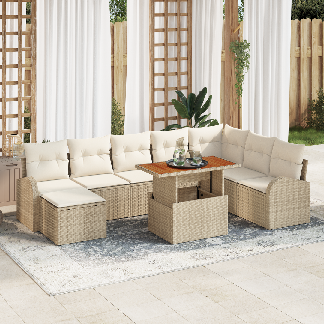 Havesofa Sæt med pude 9 pcs beige og cremefarvet