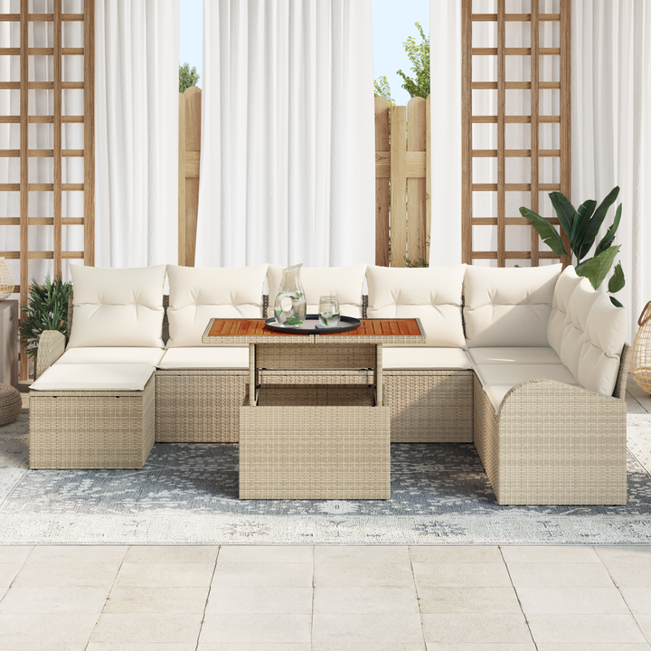 Havesofa Sæt med pude 9 pcs beige og cremefarvet