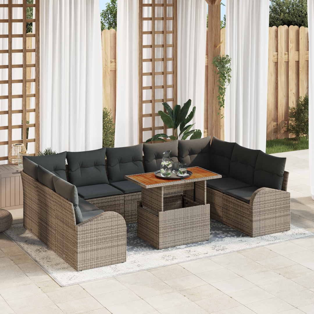 Havesofa Sæt 10 pcs Grå Polyrattan og pulverlakeret stål