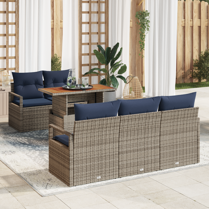 Havesofa Sæt med pude 6 pcs grå og marineblå