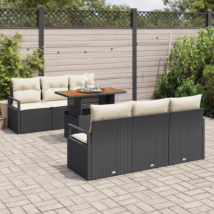 Havesofa Sæt med pude 7 pcs Sort og cremefarvet