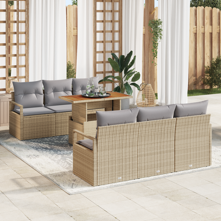 Havesofa Sæt med pude 7 pcs beige og lysegrå