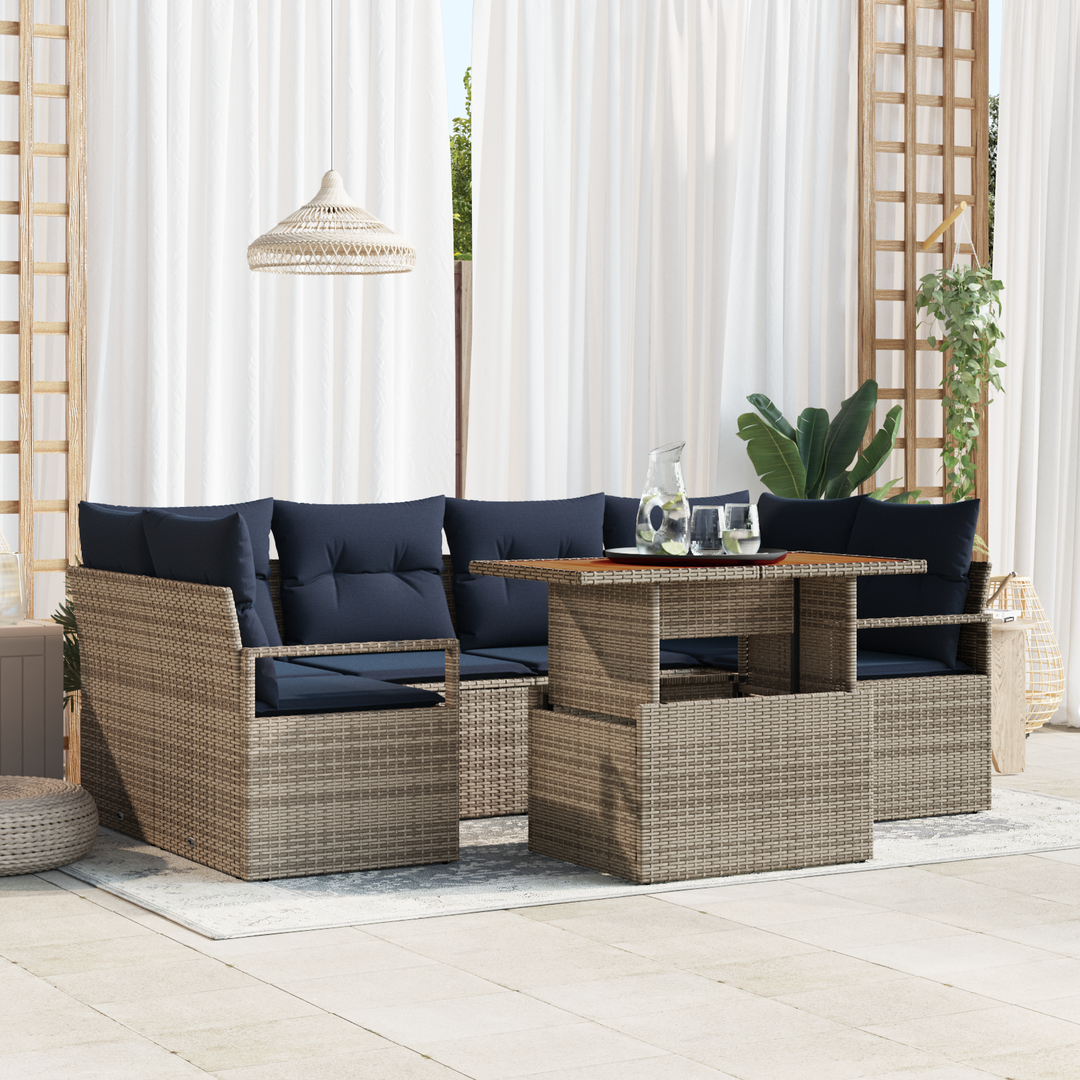 Havesofa Sæt med pude 7 pcs grå og marineblå