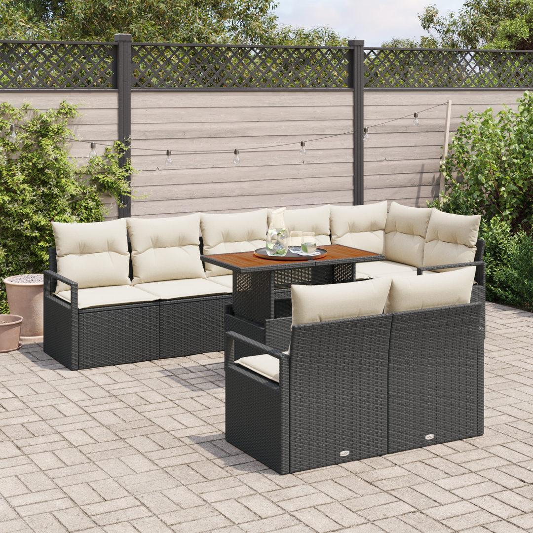 Havesofa Sæt med pude med pude 9 pcs Sort og Cream